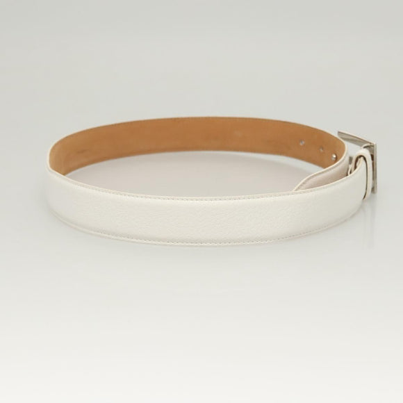GUCCI Belt Leather 26.4""-28.1"" White Silver 037 0394 0959 Auth am8458