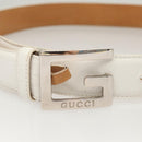 GUCCI Belt Leather 26.4""-28.1"" White Silver 037 0394 0959 Auth am8458-6