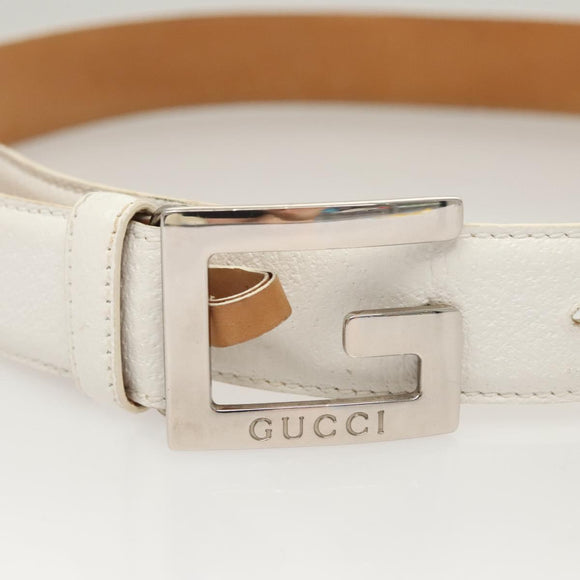GUCCI Belt Leather 26.4""-28.1"" White Silver 037 0394 0959 Auth am8458