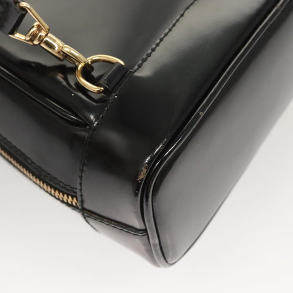 GUCCI Bamboo Shoulder Bag Enamel Black Gold 007 2113 0127 Auth am8459