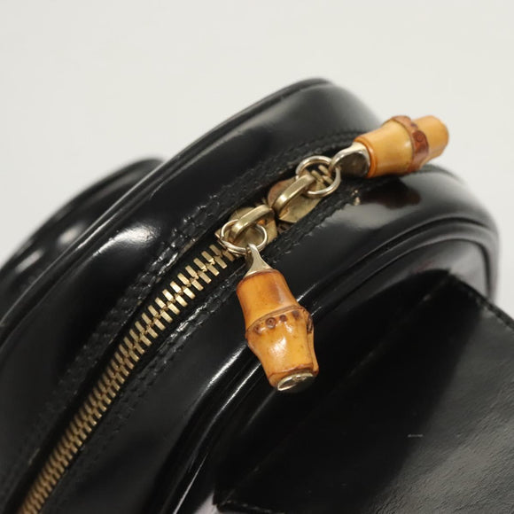 GUCCI Bamboo Shoulder Bag Enamel Black Gold 007 2113 0127 Auth am8459