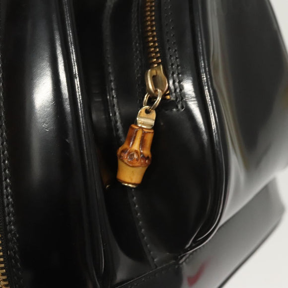 GUCCI Bamboo Shoulder Bag Enamel Black Gold 007 2113 0127 Auth am8459