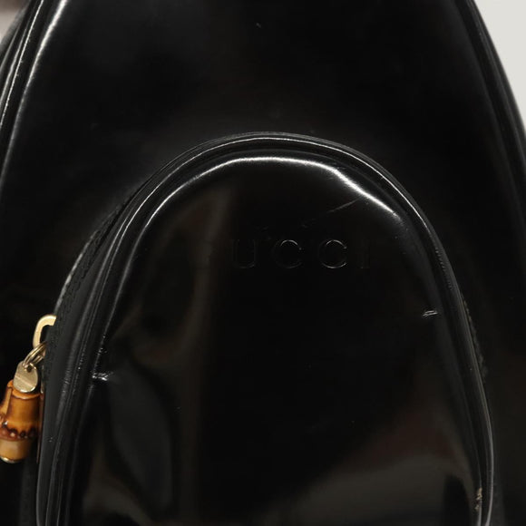 GUCCI Bamboo Shoulder Bag Enamel Black Gold 007 2113 0127 Auth am8459