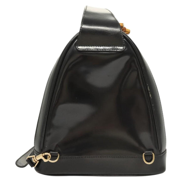 GUCCI Bamboo Shoulder Bag Enamel Black Gold 007 2113 0127 Auth am8459