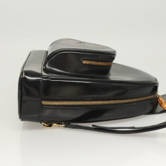GUCCI Bamboo Shoulder Bag Enamel Black Gold 007 2113 0127 Auth am8459