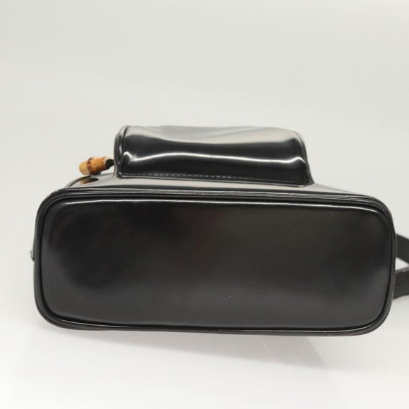 GUCCI Bamboo Shoulder Bag Enamel Black Gold 007 2113 0127 Auth am8459