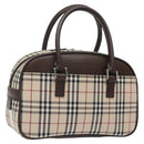 BURBERRY Nova Check Hand Bag Canvas Beige Silver Auth am8470-1