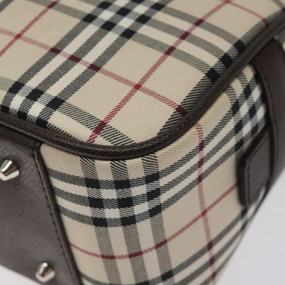BURBERRY Nova Check Hand Bag Canvas Beige Silver Auth am8470