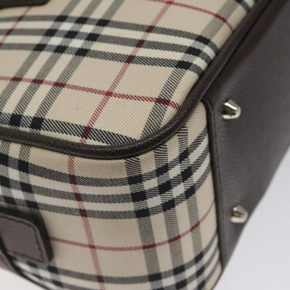 BURBERRY Nova Check Hand Bag Canvas Beige Silver Auth am8470