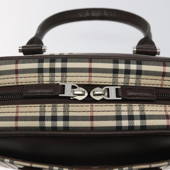 BURBERRY Nova Check Hand Bag Canvas Beige Silver Auth am8470