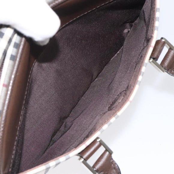 BURBERRY Nova Check Hand Bag Canvas Beige Silver Auth am8470