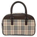 BURBERRY Nova Check Hand Bag Canvas Beige Silver Auth am8470-2