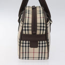 BURBERRY Nova Check Hand Bag Canvas Beige Silver Auth am8470-3