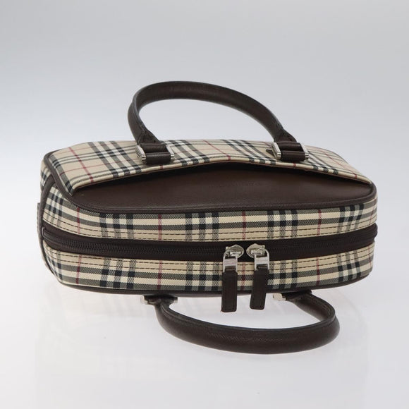 BURBERRY Nova Check Hand Bag Canvas Beige Silver Auth am8470