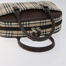 BURBERRY Nova Check Hand Bag Canvas Beige Silver Auth am8470-7