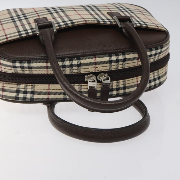 BURBERRY Nova Check Hand Bag Canvas Beige Silver Auth am8470