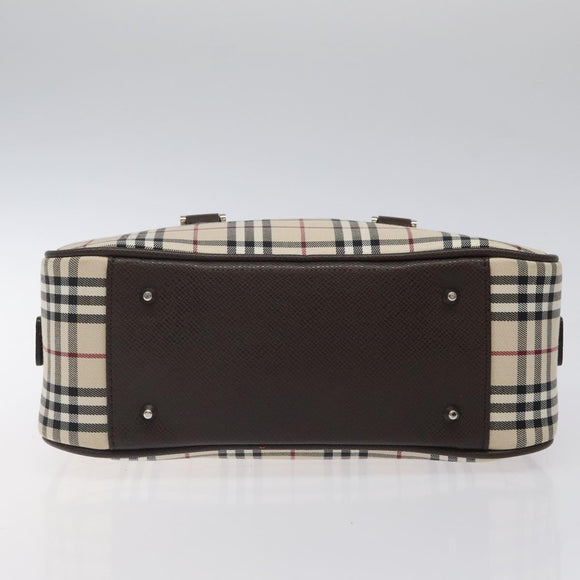 BURBERRY Nova Check Hand Bag Canvas Beige Silver Auth am8470
