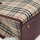 BURBERRY Nova Check Hand Bag Canvas Beige Wine Red gold Auth am8471-14