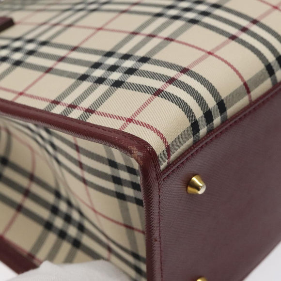 BURBERRY Nova Check Hand Bag Canvas Beige Wine Red gold Auth am8471
