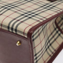 BURBERRY Nova Check Hand Bag Canvas Beige Wine Red gold Auth am8471-15