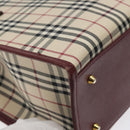 BURBERRY Nova Check Hand Bag Canvas Beige Wine Red gold Auth am8471-16