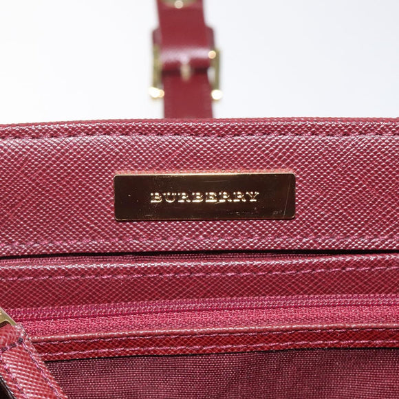 BURBERRY Nova Check Hand Bag Canvas Beige Wine Red gold Auth am8471