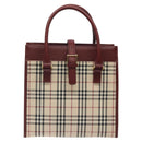 BURBERRY Nova Check Hand Bag Canvas Beige Wine Red gold Auth am8471-13