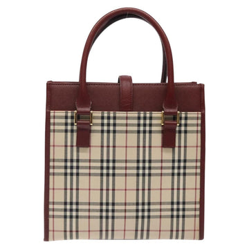 BURBERRY Nova Check Hand Bag Canvas Beige Wine Red gold Auth am8471 - 0