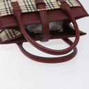 BURBERRY Nova Check Hand Bag Canvas Beige Wine Red gold Auth am8471-7