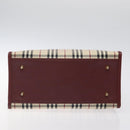 BURBERRY Nova Check Hand Bag Canvas Beige Wine Red gold Auth am8471-5