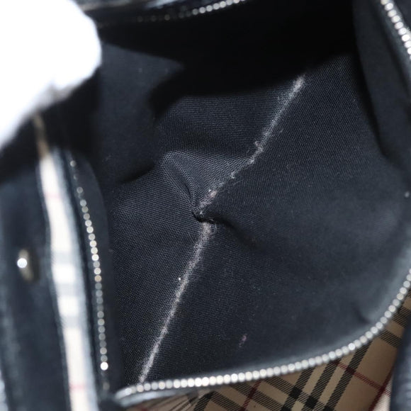 BURBERRY Hand Bag Leather Black Silver Auth am8474