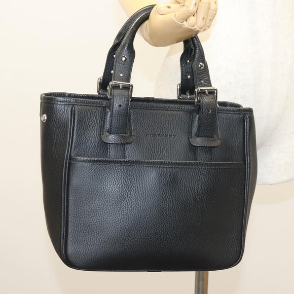 BURBERRY Hand Bag Leather Black Silver Auth am8474