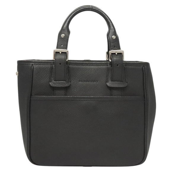 BURBERRY Hand Bag Leather Black Silver Auth am8474