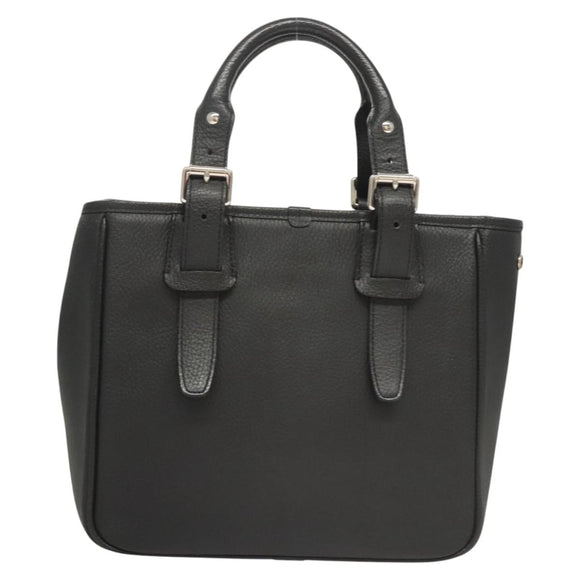 BURBERRY Hand Bag Leather Black Silver Auth am8474