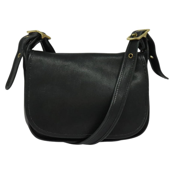 Coach Shoulder Bag Leather Black Gold Auth am8476