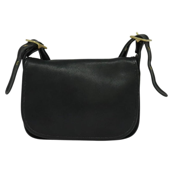 Coach Shoulder Bag Leather Black Gold Auth am8476