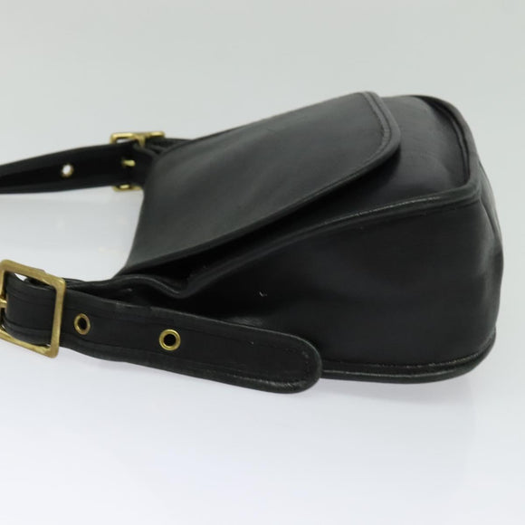 Coach Shoulder Bag Leather Black Gold Auth am8476