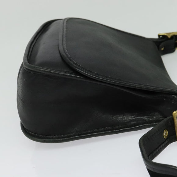 Coach Shoulder Bag Leather Black Gold Auth am8476