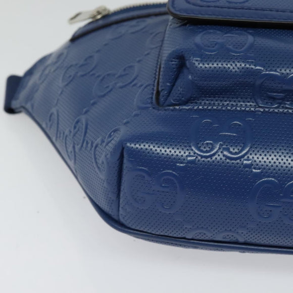 GUCCI GG Emboss Body Bag Silver Blue 645093 Auth am8486