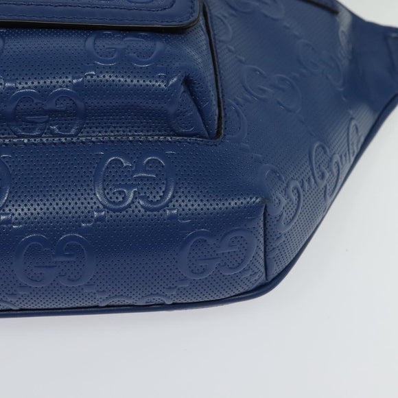 GUCCI GG Emboss Body Bag Silver Blue 645093 Auth am8486