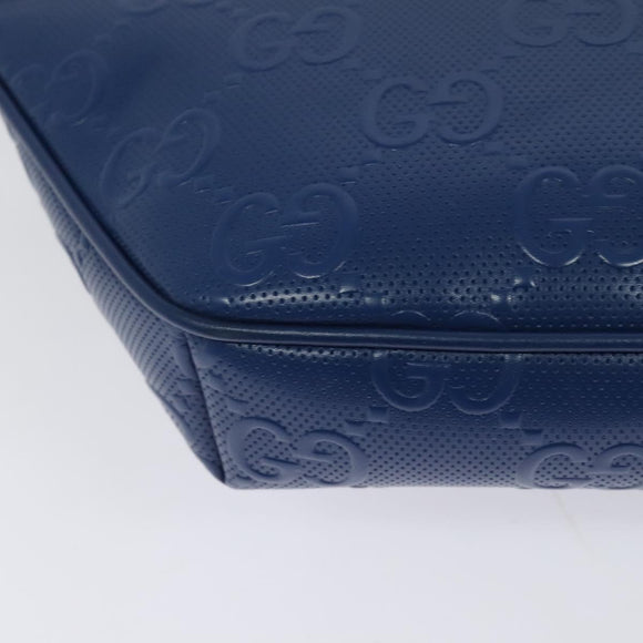 GUCCI GG Emboss Body Bag Silver Blue 645093 Auth am8486