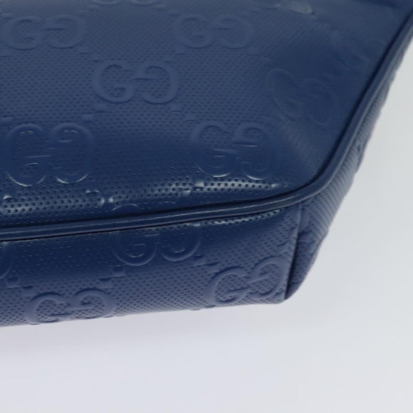 GUCCI GG Emboss Body Bag Silver Blue 645093 Auth am8486