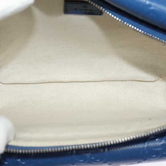 GUCCI GG Emboss Body Bag Silver Blue 645093 Auth am8486