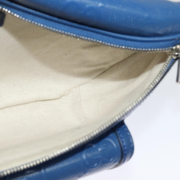 GUCCI GG Emboss Body Bag Silver Blue 645093 Auth am8486