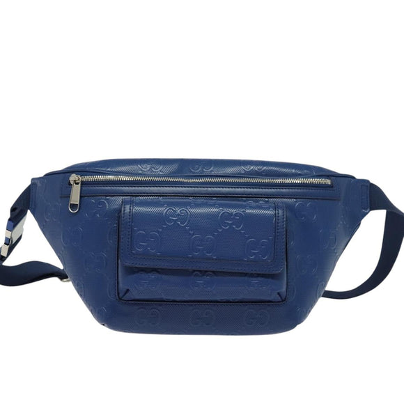 GUCCI GG Emboss Body Bag Silver Blue 645093 Auth am8486