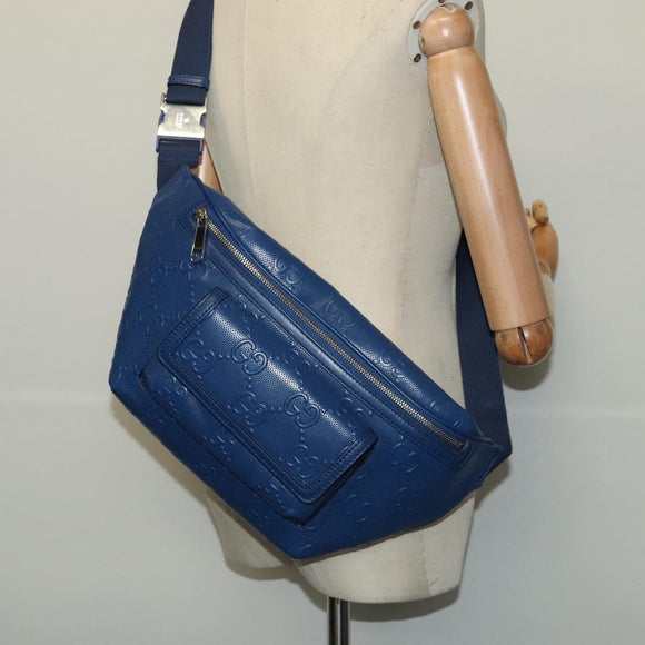 GUCCI GG Emboss Body Bag Silver Blue 645093 Auth am8486