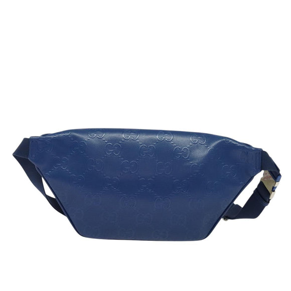 GUCCI GG Emboss Body Bag Silver Blue 645093 Auth am8486