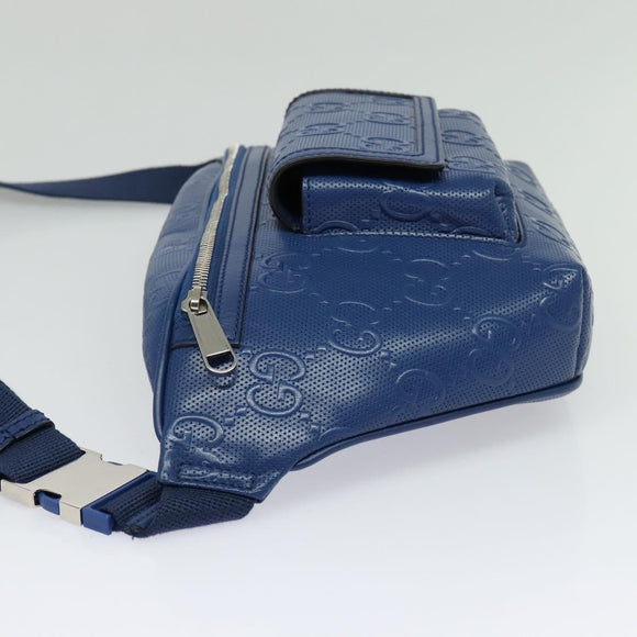 GUCCI GG Emboss Body Bag Silver Blue 645093 Auth am8486