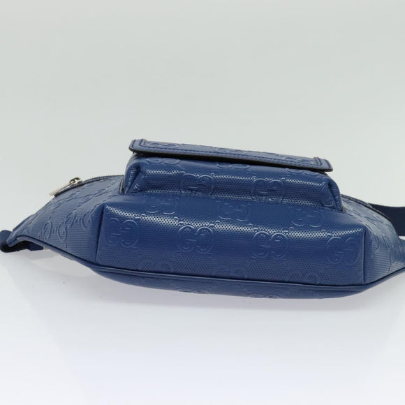 GUCCI GG Emboss Body Bag Silver Blue 645093 Auth am8486