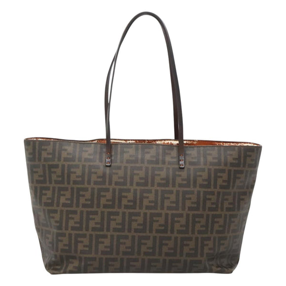 FENDI Zucca Canvas Tote Bag Brown Black Auth am8490